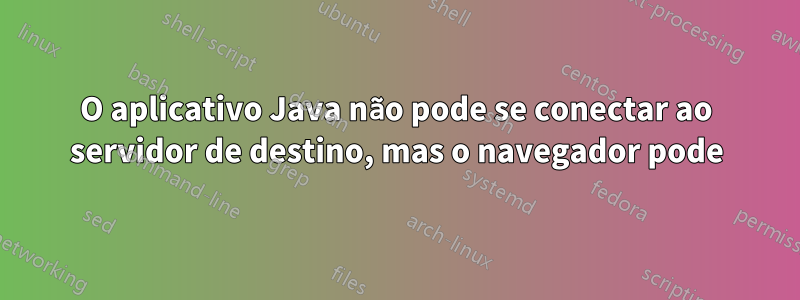O aplicativo Java não pode se conectar ao servidor de destino, mas o navegador pode