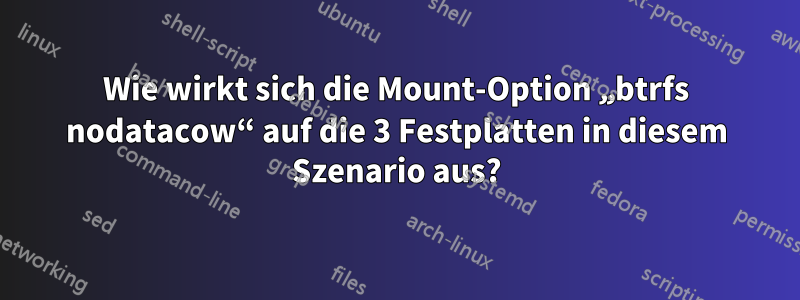 Wie wirkt sich die Mount-Option „btrfs nodatacow“ auf die 3 Festplatten in diesem Szenario aus?
