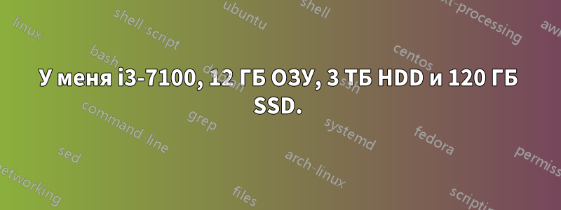 У меня i3-7100, 12 ГБ ОЗУ, 3 ТБ HDD и 120 ГБ SSD.