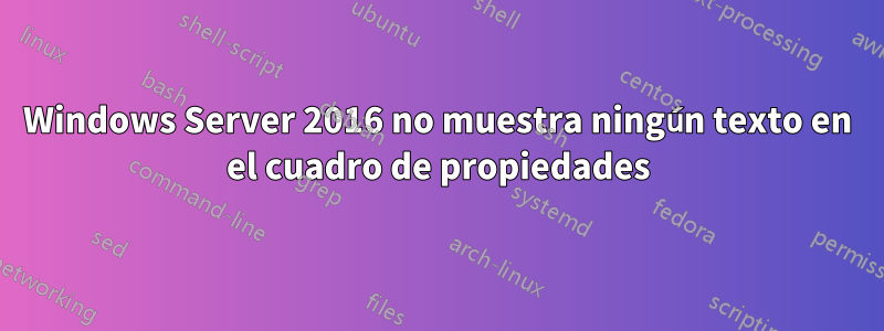 Windows Server 2016 no muestra ningún texto en el cuadro de propiedades