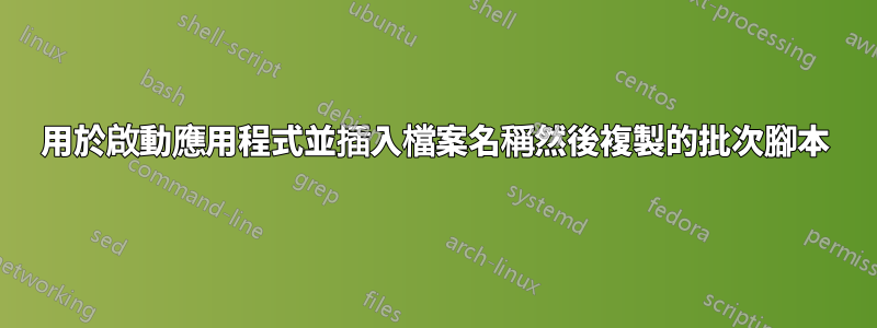 用於啟動應用程式並插入檔案名稱然後複製的批次腳本