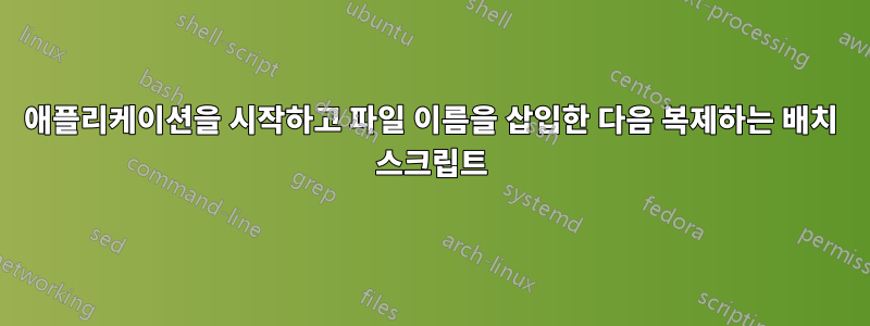 애플리케이션을 시작하고 파일 이름을 삽입한 다음 복제하는 배치 스크립트