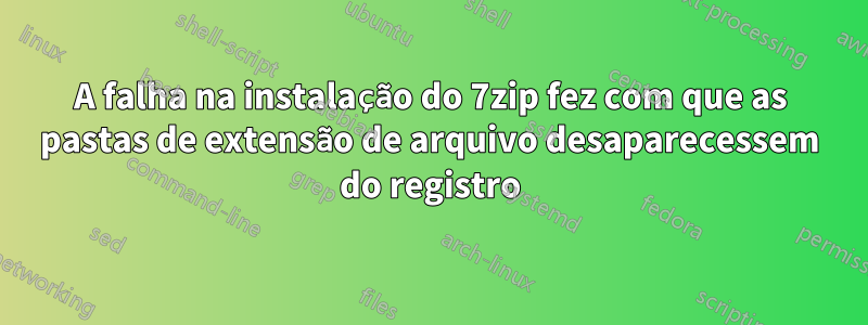 A falha na instalação do 7zip fez com que as pastas de extensão de arquivo desaparecessem do registro