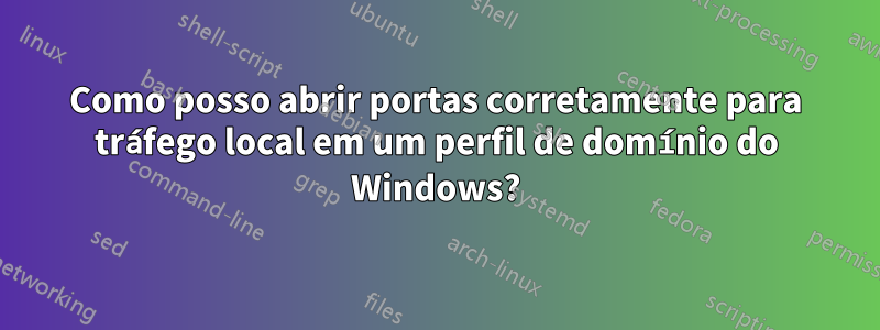 Como posso abrir portas corretamente para tráfego local em um perfil de domínio do Windows?