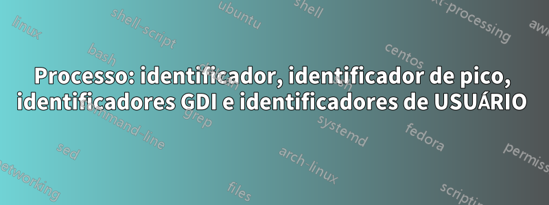 Processo: identificador, identificador de pico, identificadores GDI e identificadores de USUÁRIO