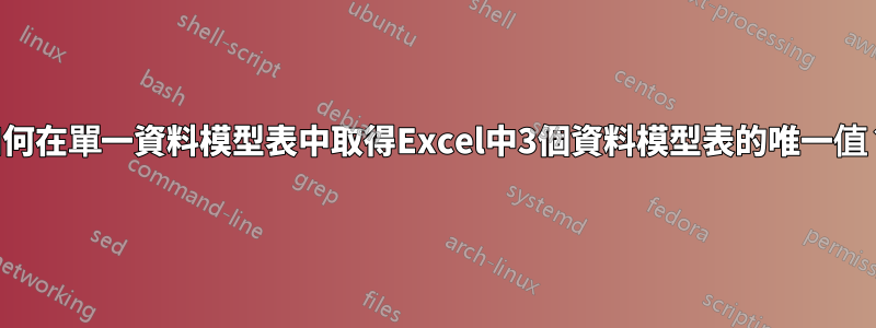 如何在單一資料模型表中取得Excel中3個資料模型表的唯一值？