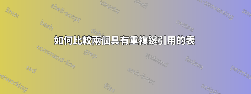 如何比較兩個具有重複鍵引用的表