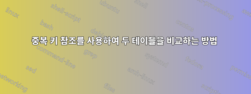 중복 키 참조를 사용하여 두 테이블을 비교하는 방법