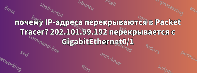 почему IP-адреса перекрываются в Packet Tracer? 202.101.99.192 перекрывается с GigabitEthernet0/1