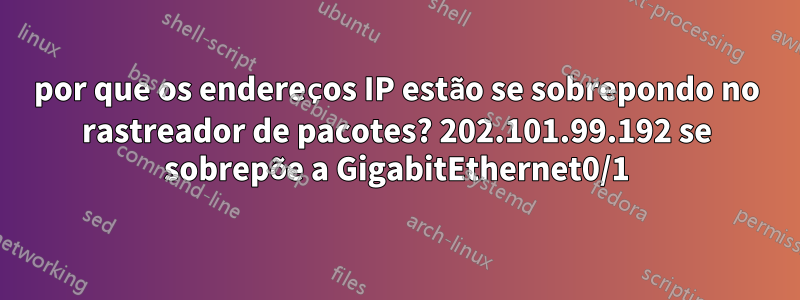 por que os endereços IP estão se sobrepondo no rastreador de pacotes? 202.101.99.192 se sobrepõe a GigabitEthernet0/1