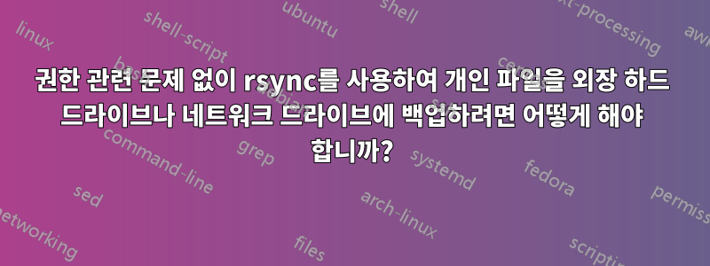 권한 관련 문제 없이 rsync를 사용하여 개인 파일을 외장 하드 드라이브나 네트워크 드라이브에 백업하려면 어떻게 해야 합니까?