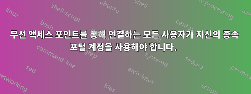 무선 액세스 포인트를 통해 연결하는 모든 사용자가 자신의 종속 포털 계정을 사용해야 합니다. 