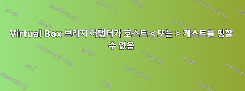 Virtual Box 브리지 어댑터가 호스트 < 또는 > 게스트를 핑할 수 없음