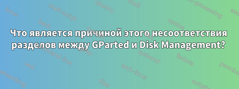 Что является причиной этого несоответствия разделов между GParted и Disk Management?