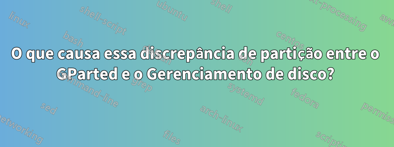 O que causa essa discrepância de partição entre o GParted e o Gerenciamento de disco?