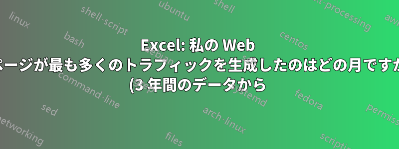 Excel: 私の Web ページが最も多くのトラフィックを生成したのはどの月ですか (3 年間のデータから)。