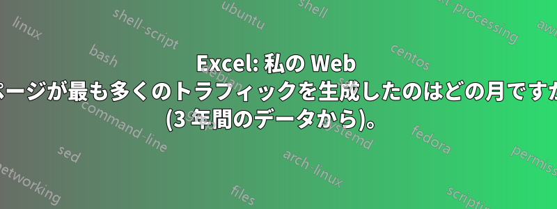 Excel: 私の Web ページが最も多くのトラフィックを生成したのはどの月ですか (3 年間のデータから)。