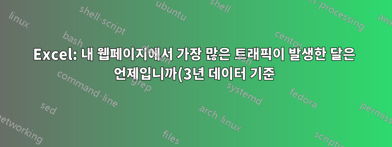 Excel: 내 웹페이지에서 가장 많은 트래픽이 발생한 달은 언제입니까(3년 데이터 기준)?