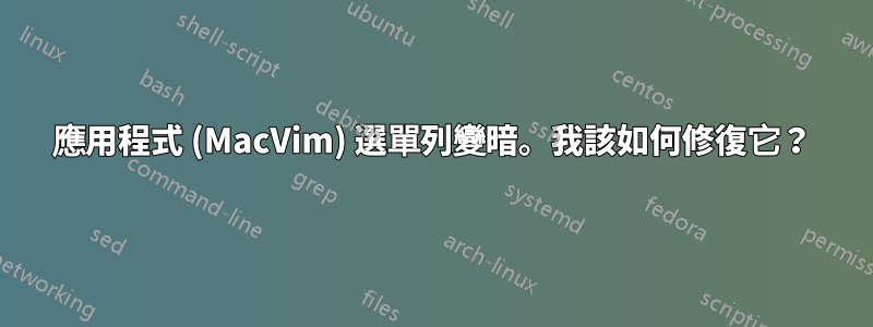 應用程式 (MacVim) 選單列變暗。我該如何修復它？