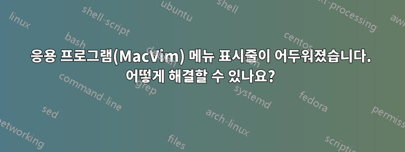 응용 프로그램(MacVim) 메뉴 표시줄이 어두워졌습니다. 어떻게 해결할 수 있나요?