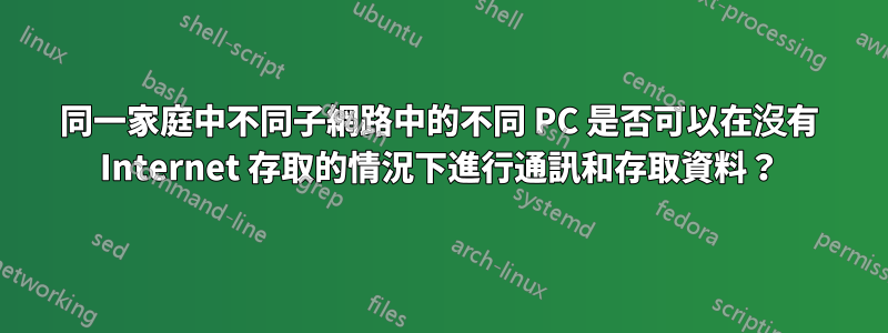 同一家庭中不同子網路中的不同 PC 是否可以在沒有 Internet 存取的情況下進行通訊和存取資料？