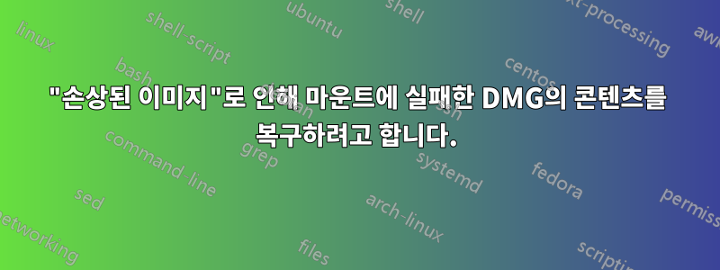 "손상된 이미지"로 인해 마운트에 실패한 DMG의 콘텐츠를 복구하려고 합니다.