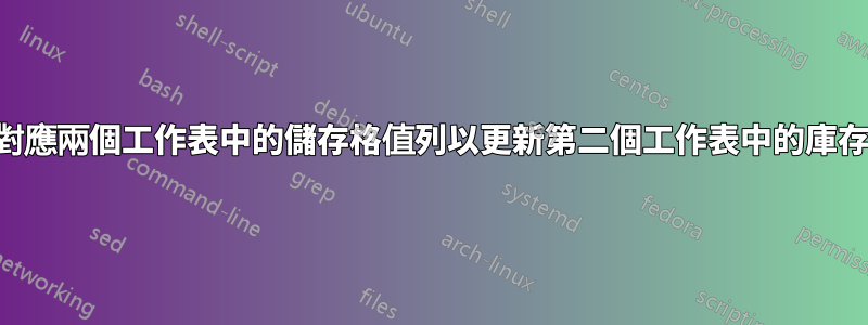 如何對應兩個工作表中的儲存格值列以更新第二個工作表中的庫存列？