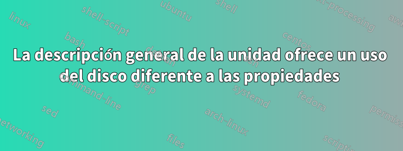 La descripción general de la unidad ofrece un uso del disco diferente a las propiedades