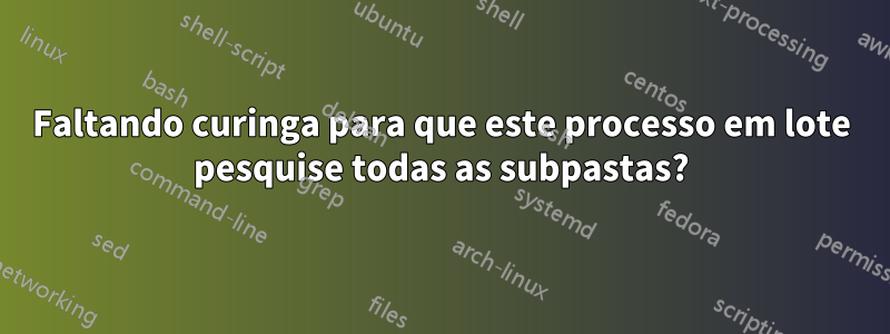 Faltando curinga para que este processo em lote pesquise todas as subpastas?