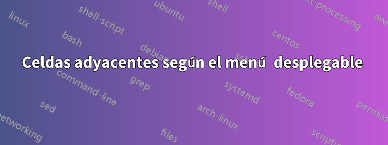 Celdas adyacentes según el menú desplegable