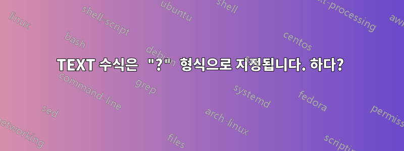 TEXT 수식은 "?" 형식으로 지정됩니다. 하다?