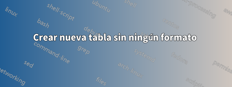 Crear nueva tabla sin ningún formato