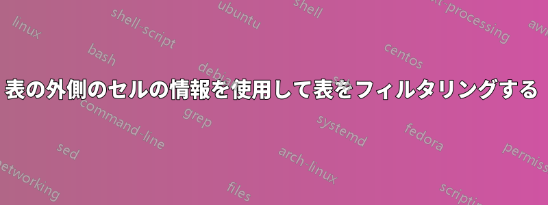 表の外側のセルの情報を使用して表をフィルタリングする