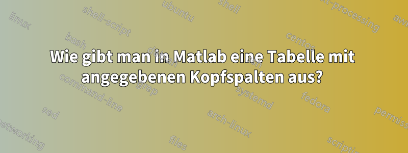 Wie gibt man in Matlab eine Tabelle mit angegebenen Kopfspalten aus?