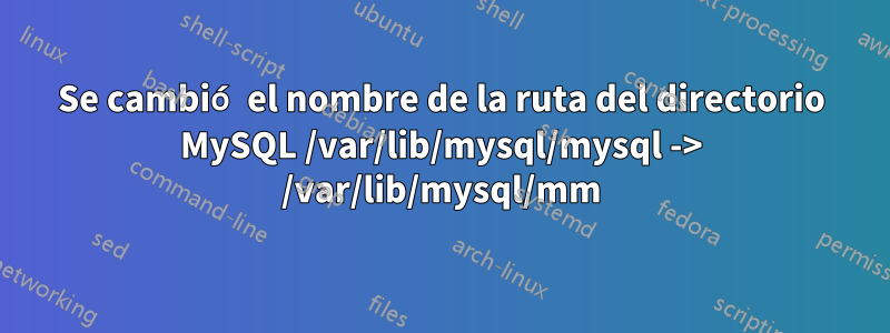 Se cambió el nombre de la ruta del directorio MySQL /var/lib/mysql/mysql -> /var/lib/mysql/mm