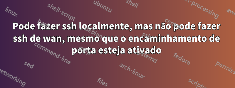 Pode fazer ssh localmente, mas não pode fazer ssh de wan, mesmo que o encaminhamento de porta esteja ativado