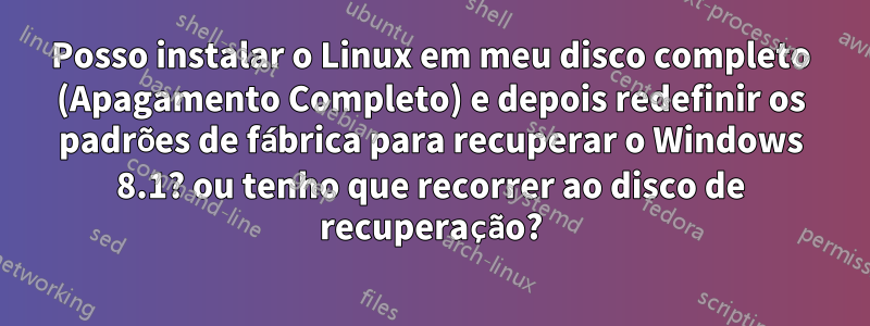 Posso instalar o Linux em meu disco completo (Apagamento Completo) e depois redefinir os padrões de fábrica para recuperar o Windows 8.1? ou tenho que recorrer ao disco de recuperação?