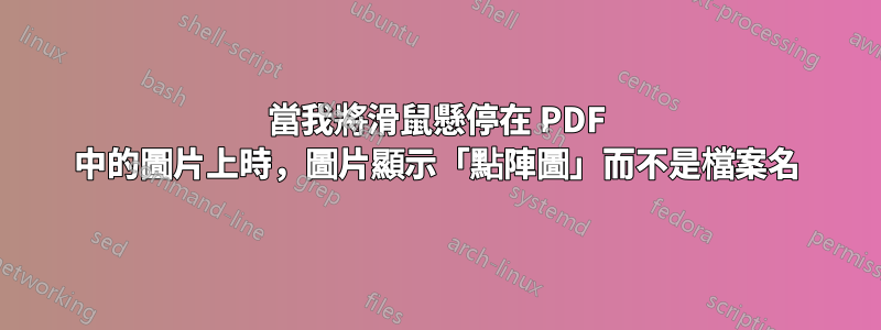 當我將滑鼠懸停在 PDF 中的圖片上時，圖片顯示「點陣圖」而不是檔案名