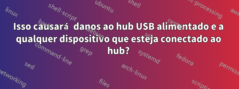 Isso causará danos ao hub USB alimentado e a qualquer dispositivo que esteja conectado ao hub?