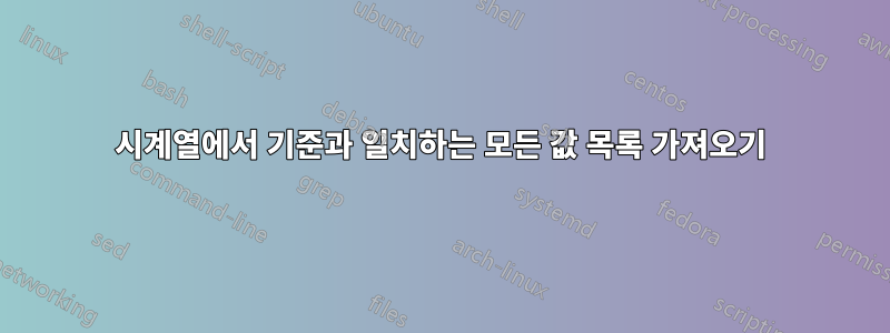 시계열에서 기준과 일치하는 모든 값 목록 가져오기