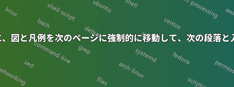 現在のページに十分なスペースがない場合に、図と凡例を次のページに強制的に移動して、次の段落と入れ替えるにはどうすればよいでしょうか。