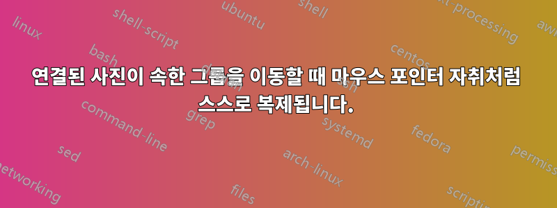 연결된 사진이 속한 그룹을 이동할 때 마우스 포인터 자취처럼 스스로 복제됩니다.