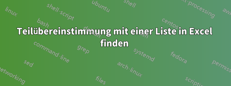 Teilübereinstimmung mit einer Liste in Excel finden