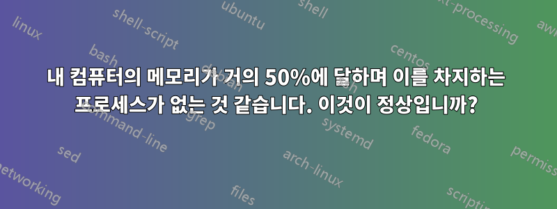 내 컴퓨터의 메모리가 거의 50%에 달하며 이를 차지하는 프로세스가 없는 것 같습니다. 이것이 정상입니까?