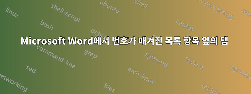 Microsoft Word에서 번호가 매겨진 목록 항목 앞의 탭