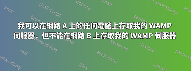 我可以在網路 A 上的任何電腦上存取我的 WAMP 伺服器，但不能在網路 B 上存取我的 WAMP 伺服器