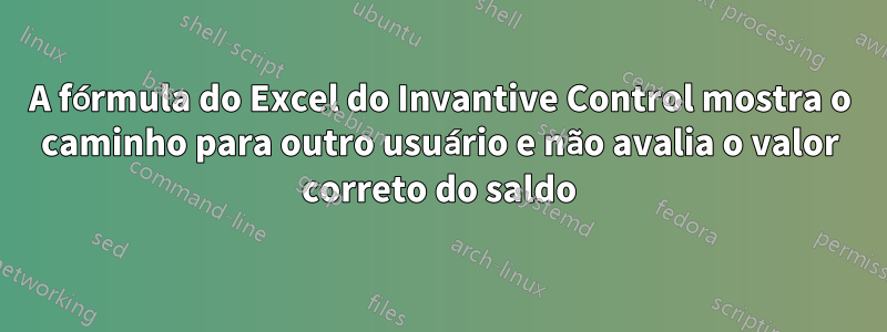 A fórmula do Excel do Invantive Control mostra o caminho para outro usuário e não avalia o valor correto do saldo