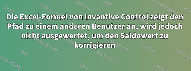 Die Excel-Formel von Invantive Control zeigt den Pfad zu einem anderen Benutzer an, wird jedoch nicht ausgewertet, um den Saldowert zu korrigieren