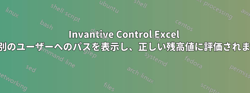 Invantive Control Excel 式は別のユーザーへのパスを表示し、正しい残高値に評価されません