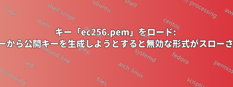 キー「ec256.pem」をロード: 秘密キーから公開キーを生成しようとすると無効な形式がスローされます